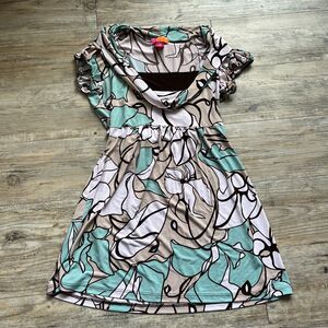 Y2K Blouse Vintage Medium Catch My 1 Green Blue White Floral 2000s